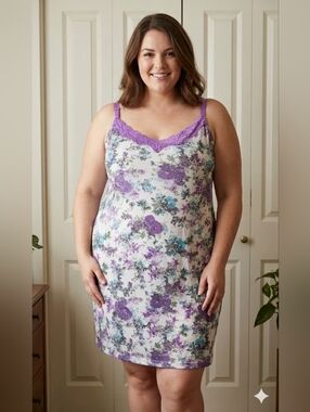 Penningtons Chemise Lace Sexy Lingerie   Purple Floral SZ 3X NWT